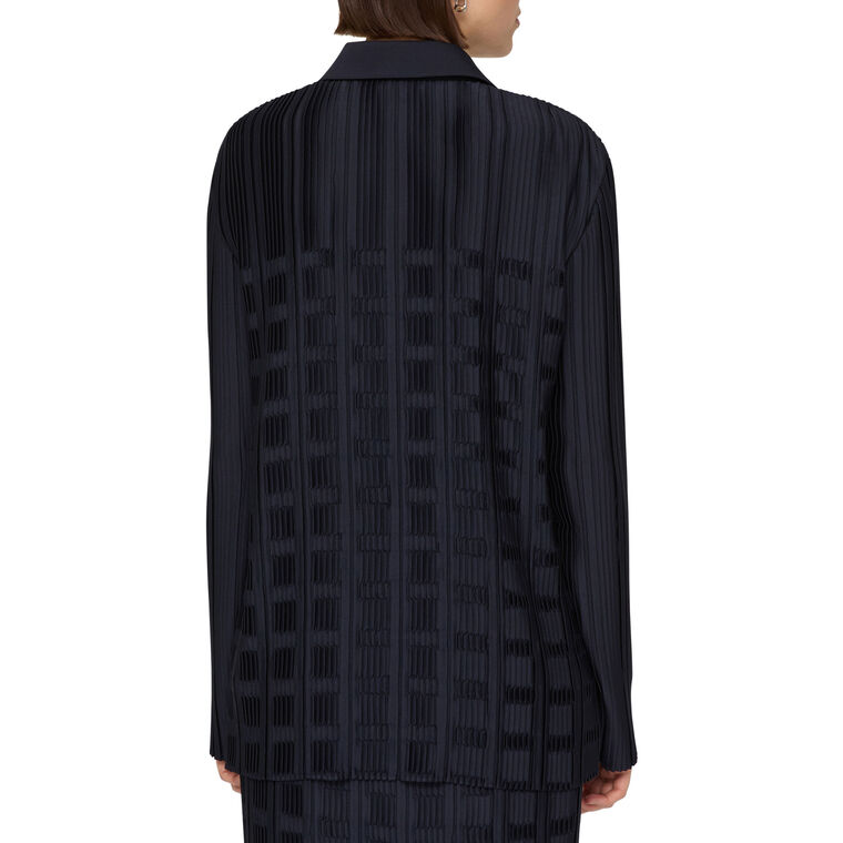 Recycled Satin Basketweave Plisse Long Sleeve Blouse image number null