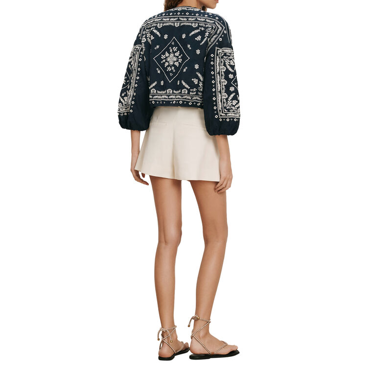 Drake 3/4 Sleeve Cropped Embroidered Bubble Jacket image number null