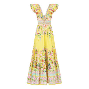 Tiered Short Sleeve Midi Dress With Neck Frill