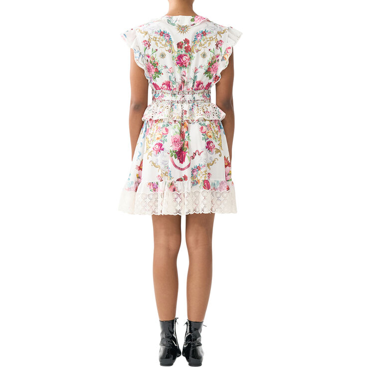 Short Sleeve Waisted Mini Dress With Ruffle Details image number null