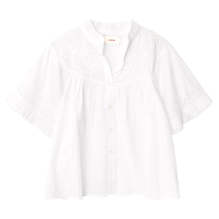 Mae Short Sleeve Button-Front Ruffle Shirt image number null