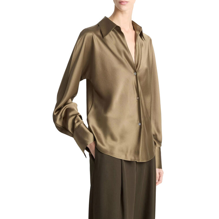 Bias Long Sleeve Silk Blouse image number null
