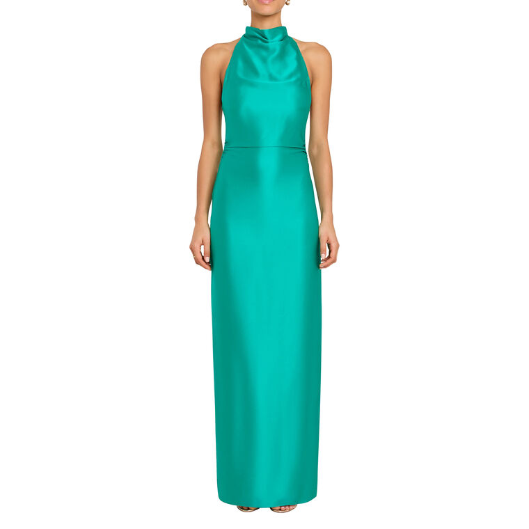 Marcine Sleeveless Silk Halterneck Maxi Dress image number null