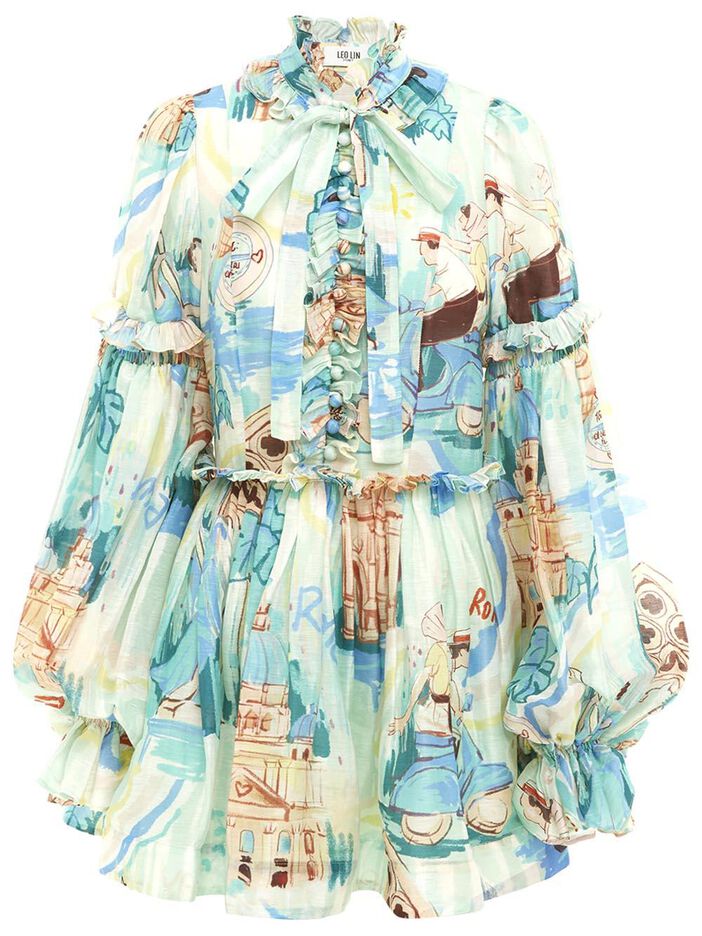 Riley Tie Neck Mini Dress image number null