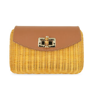 Thayla Wicker Clutch With Leather Flap
