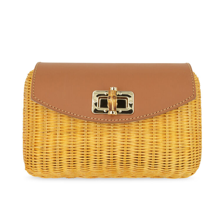Thayla Wicker Clutch With Leather Flap image number null
