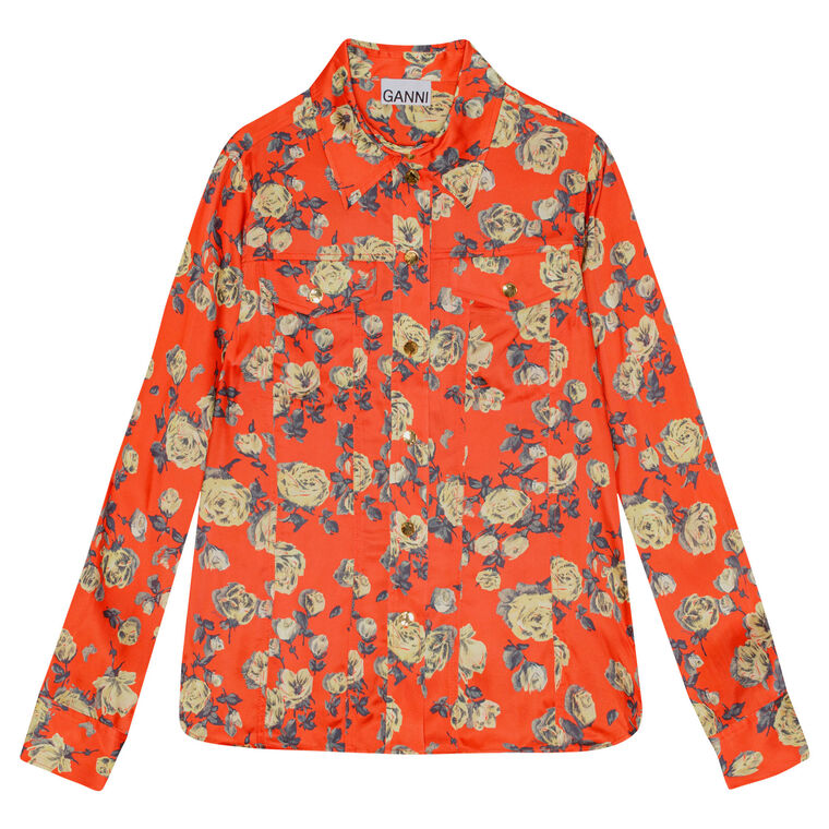 Floral Printed Satin Shirt image number null