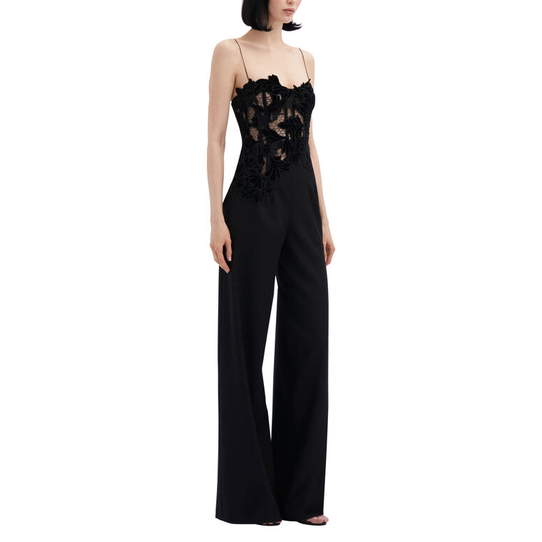 Sweetheart Neckline Peony Velvet Guipure Jumpsuit image number null