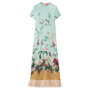 Short Sleeve Maxi Swing Dress With Feathers