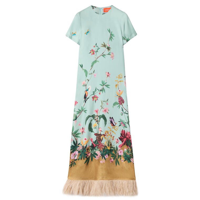 Short Sleeve Maxi Swing Dress With Feathers image number null