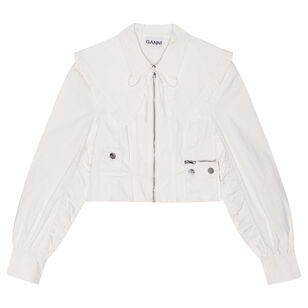 Washed Stretch Cotton Bomber Cropped Jacket