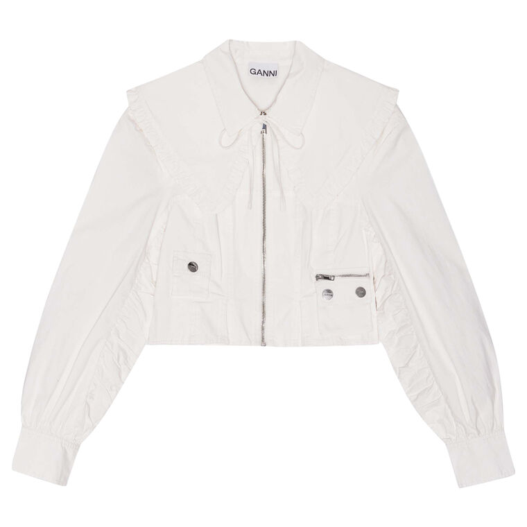 Washed Stretch Cotton Bomber Cropped Jacket image number null