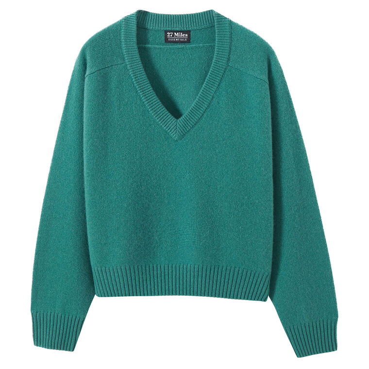 Crystal Cashmere Long Sleeve V-Neck Pullover Sweater image number null