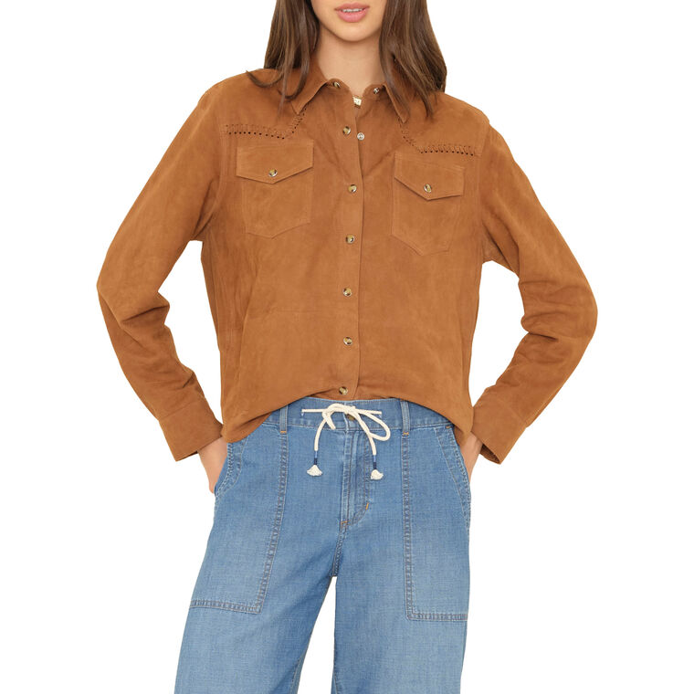 Billie Long Sleeve Button-Front Suede Shirt image number null