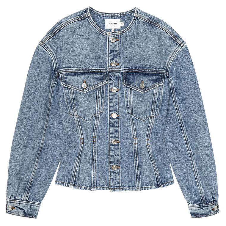 The Nipped Collarless Denim Jacket image number null