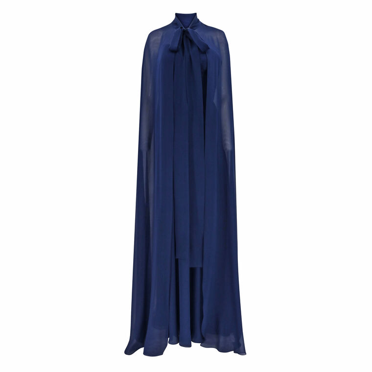 Silk Long Gown With Cape image number null
