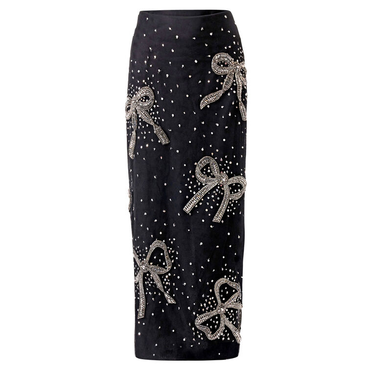 Bow-Embroidered Midi Pencil Skirt image number null