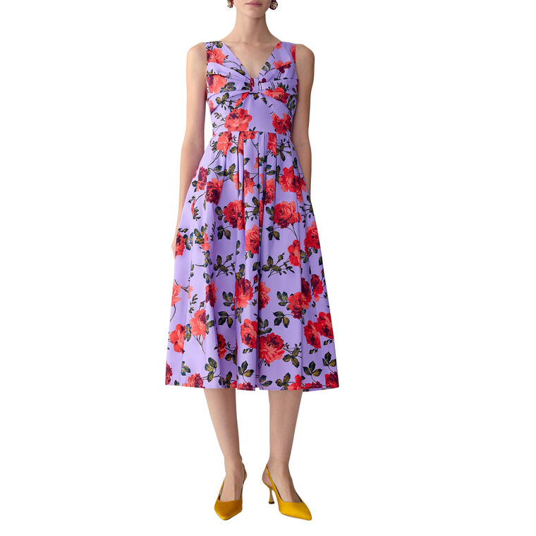 Sleeveless Rose Print V-Neck Midi Dress image number null