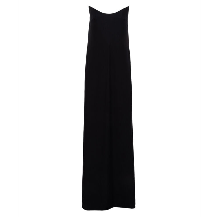 Sharp Neckline Bustier Crepe Satin Straight Fit Gown image number null