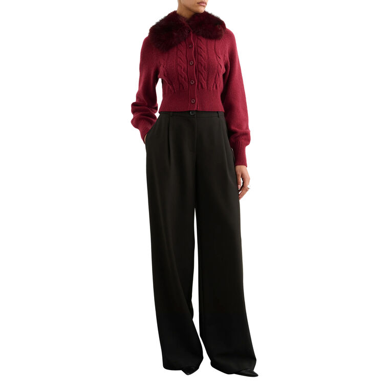 Rita Cable Knit Cardigan With Fur Collar image number null