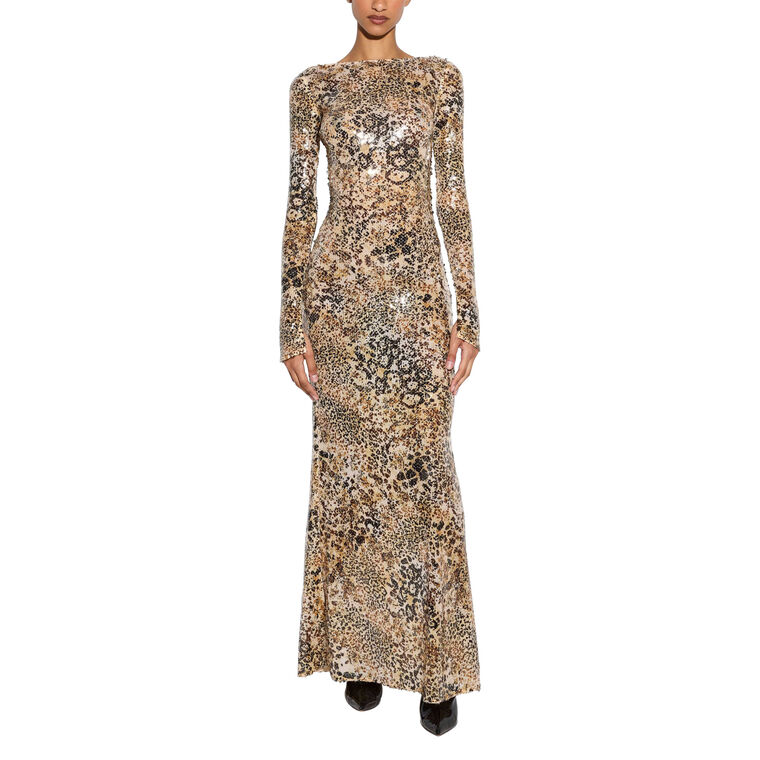 Leopard Sequin Boatneck Gown image number null