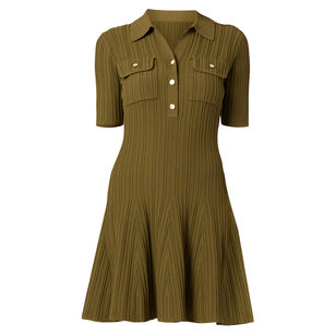 Antonia Short Sleeve Ribbed Knit Collared Mini Dress