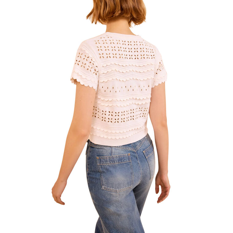 Abriana Short Sleeve Eyelet Knit Cardigan image number null
