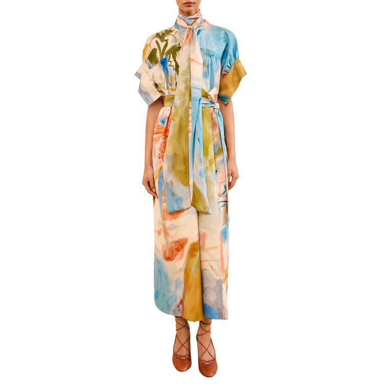 Studio Short Sleeve Cotton Poplin Midi Dress image number null