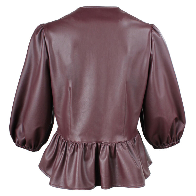 Luna 3/4 Sleeve Vegan Leather Peplum Top image number null