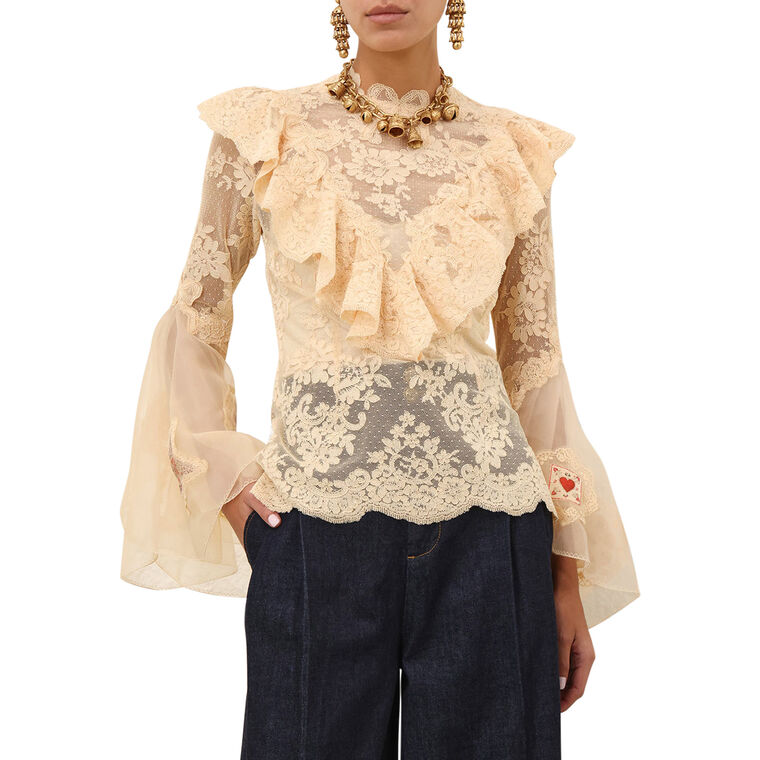 Hypnotic Long Sleeve Patched Lace Top image number null
