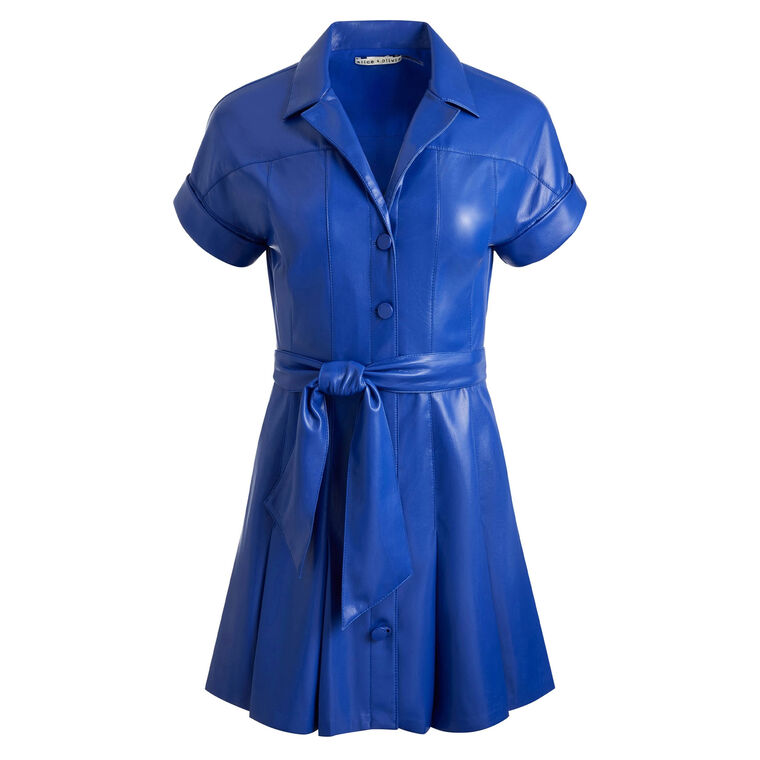 Shirley Short Sleeve Vegan Leather Pleated Mini Shirt Dress image number null