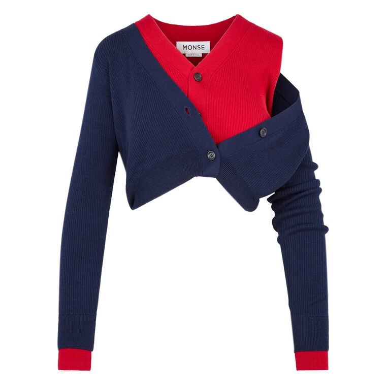 Long Sleeve Cropped Fold Up Two-Tone Cardigan image number null