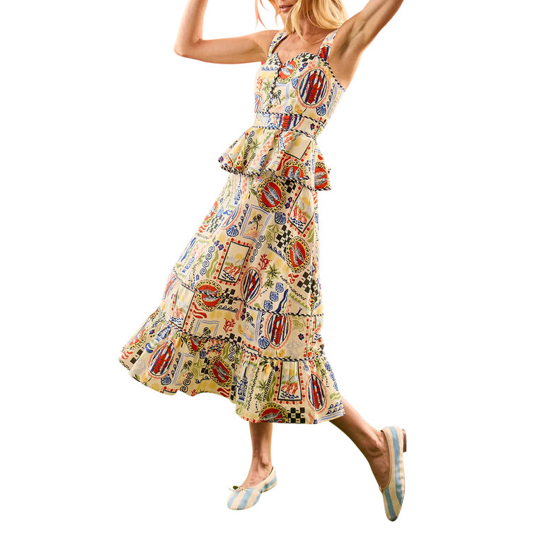 Lacey Sleeveless Printed Peplum Midi Dress image number null