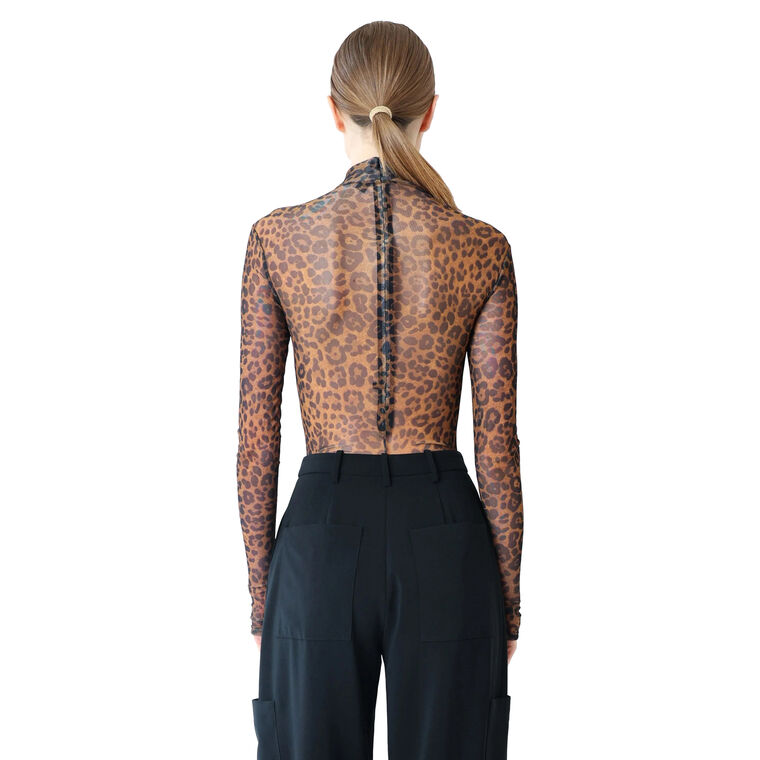 Long Sleeve Printed Mesh Mock Neck Bodysuit image number null