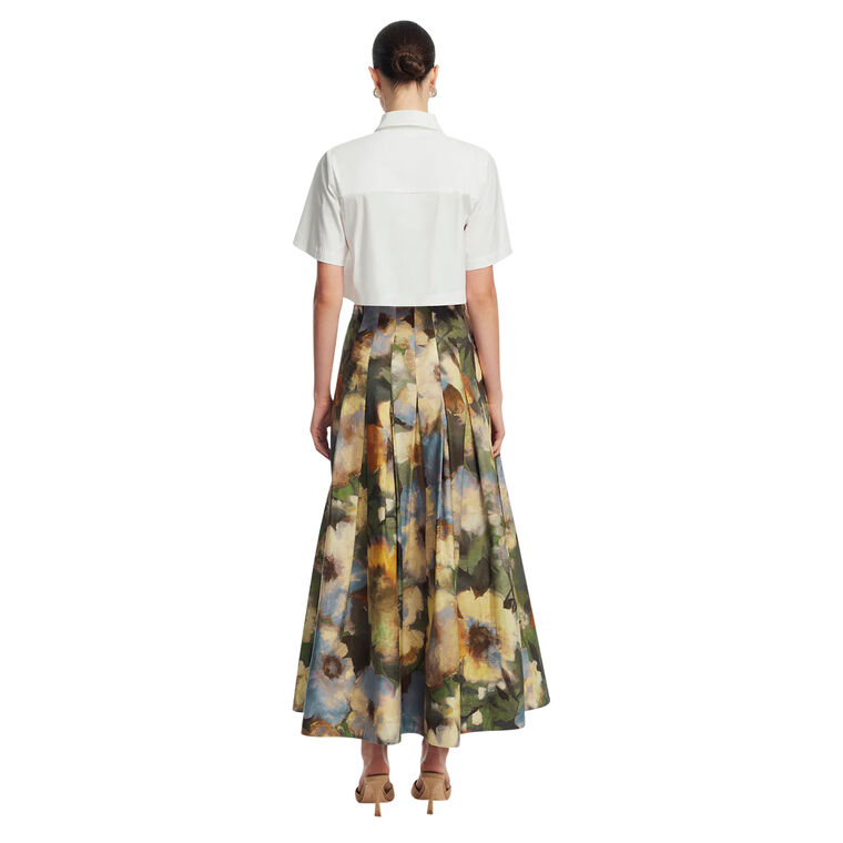 Floral Printed Cotton Full A-Line Midi Skirt image number null