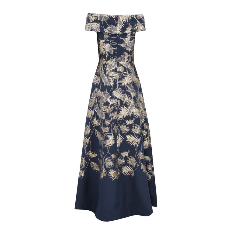 Jacquard Leaf Pattern Off Shoulder Gown image number null