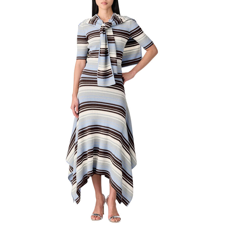 Short Sleeve Striped Jacquard Scarf Top image number null