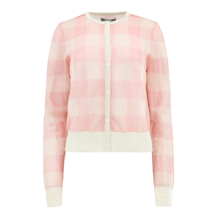 Plaid Sheer Knit Long Sleeve Cardigan image number null