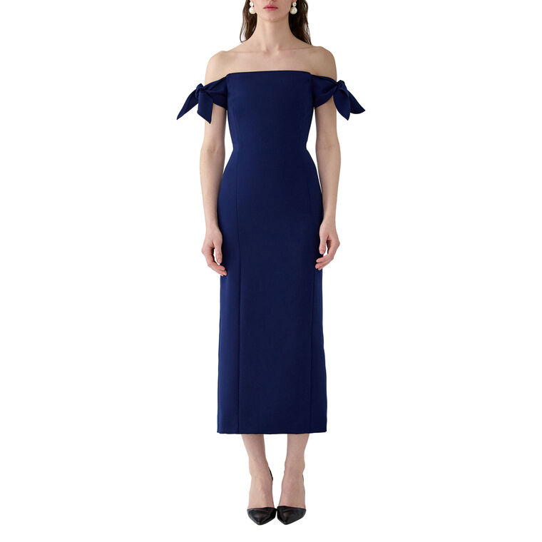 Off-Shoulder Column Midi Dress With Ties image number null