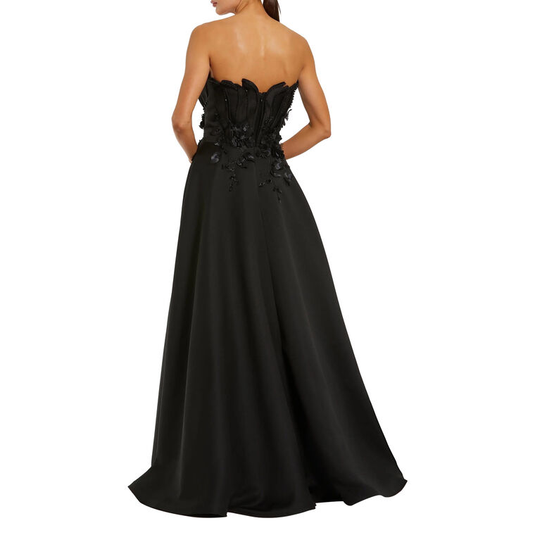 Strapless Satin Floral Embellished Ball Gown image number null