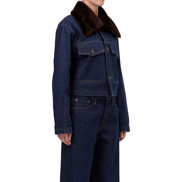 Walker Cropped Denim Jacket With Removable Faux Fur Collar image number null