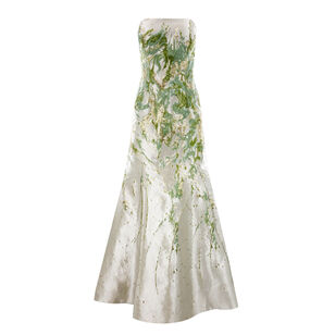 Abstract Brocade Strapless Gown With Matching Stole