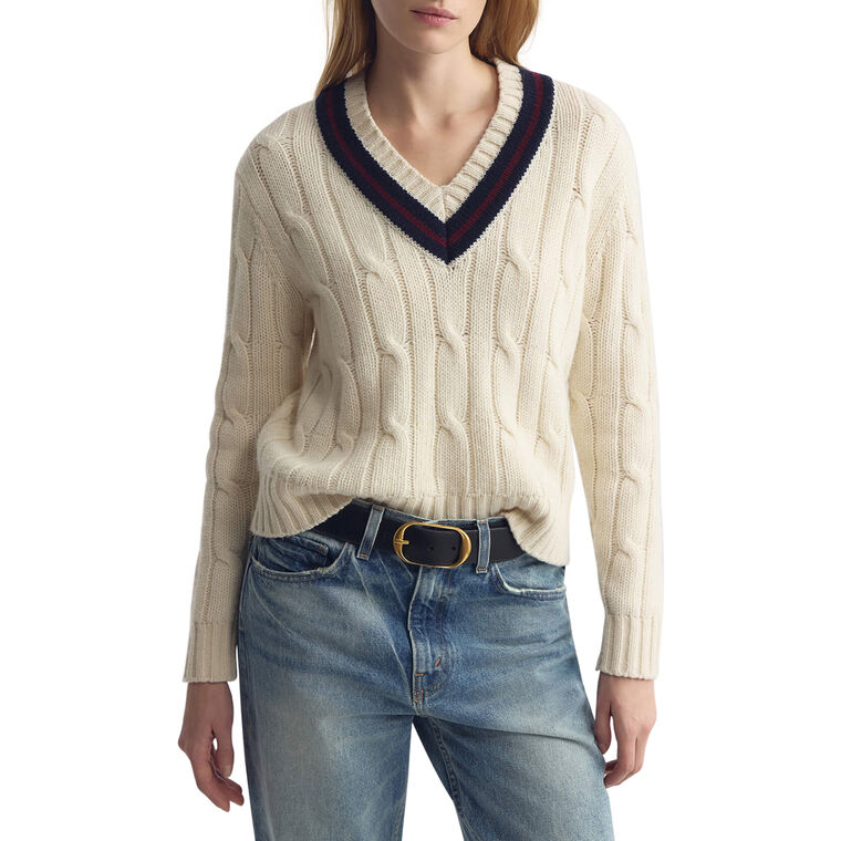 Fabiana Long Sleeve V-Neck Wool Sweater image number null