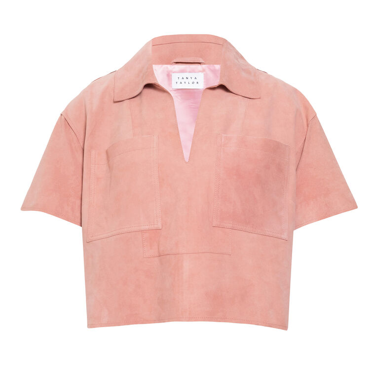 Jade Short Sleeve V-Neck Suede Top image number null