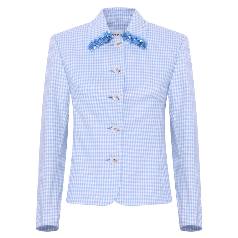Blue Gingham Fitted Jacket image number null