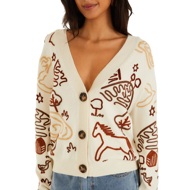Long Sleeve Countryside Cornelli Buttoned Knit Cardigan image number null