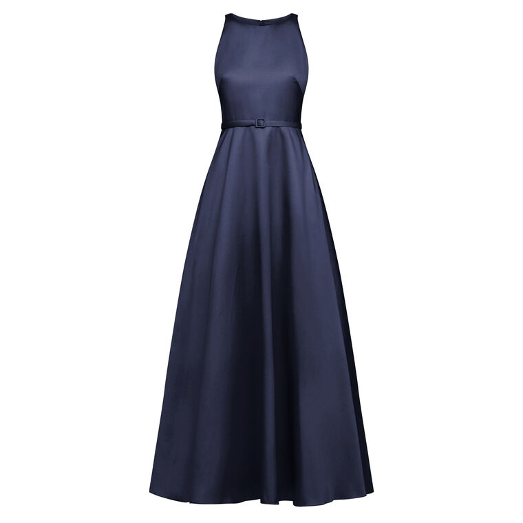 Minta Sleeveless Halter Belted Mikado Gown image number null