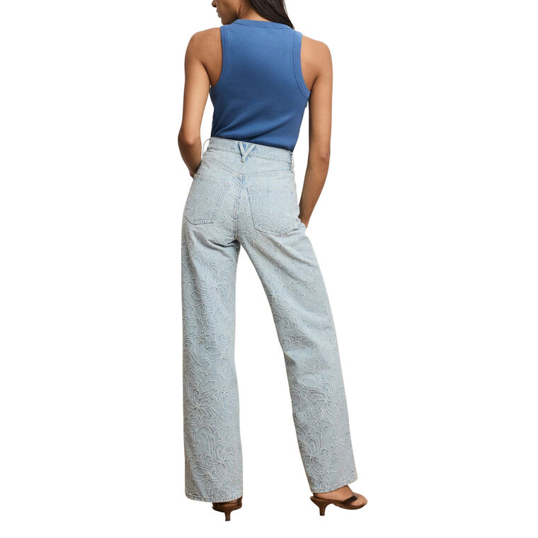 Taylor Floral-Embroidered High-Rise Wide-Leg Jean image number null