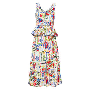 Lacey Sleeveless Printed Peplum Midi Dress