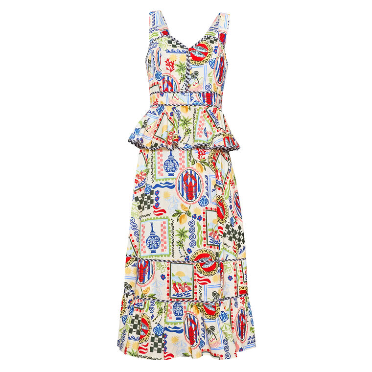 Lacey Sleeveless Printed Peplum Midi Dress image number null
